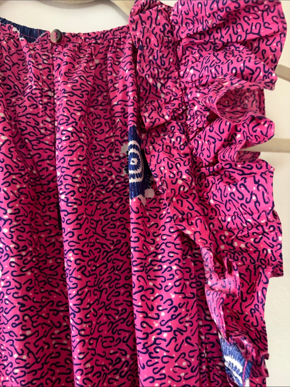Ulla Johnson Pink and Navy Floral High-Low Dress - Picture 3 of 5
